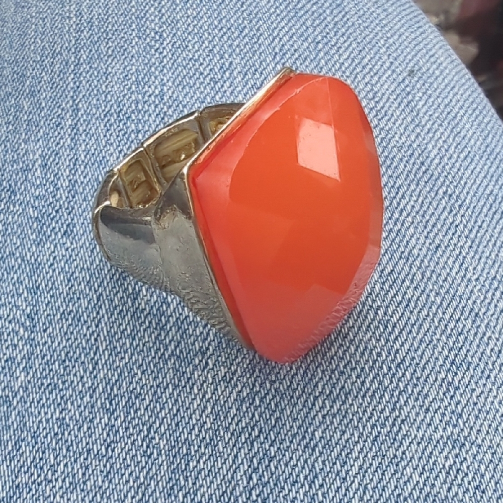 Bold Orange Gemstone Statement Stretch Ring - Women Jewelry